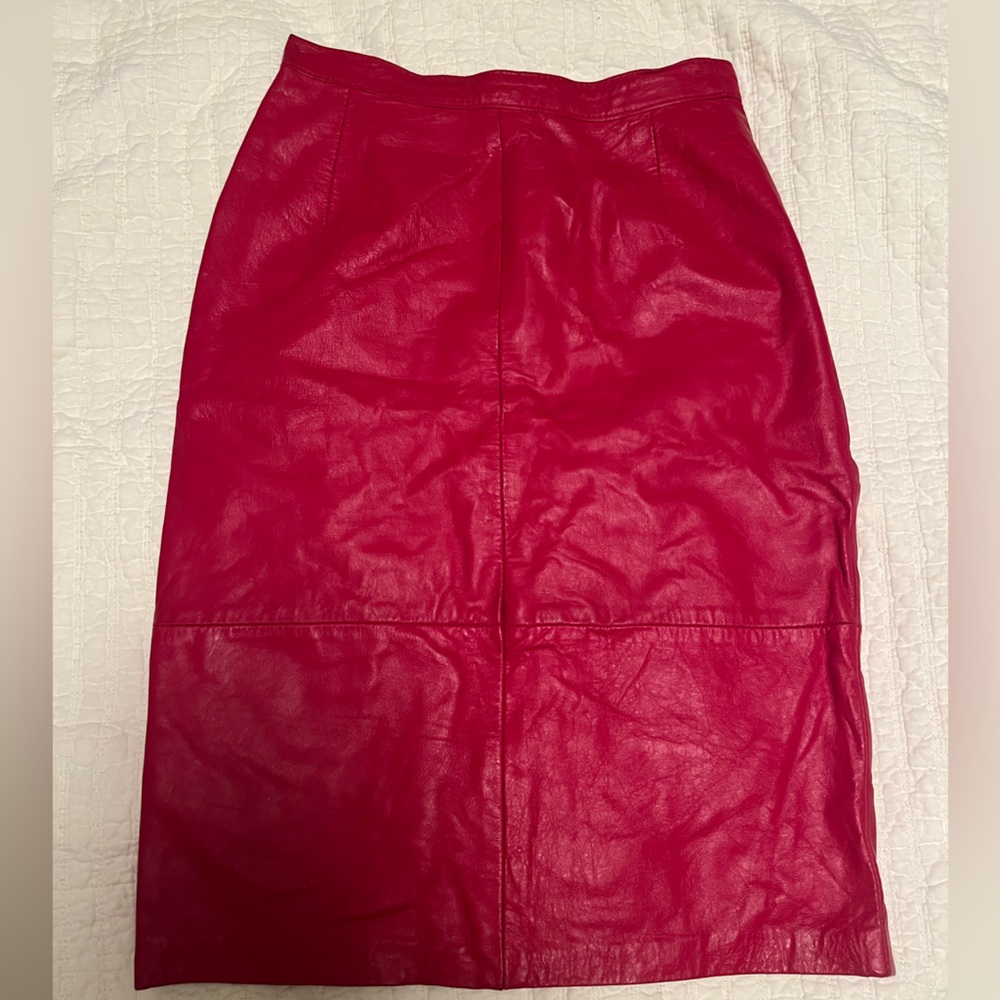 Vintage 90s Red Leather Jonathan Paris Genuine Leather Pencil Skirt women's 5/6